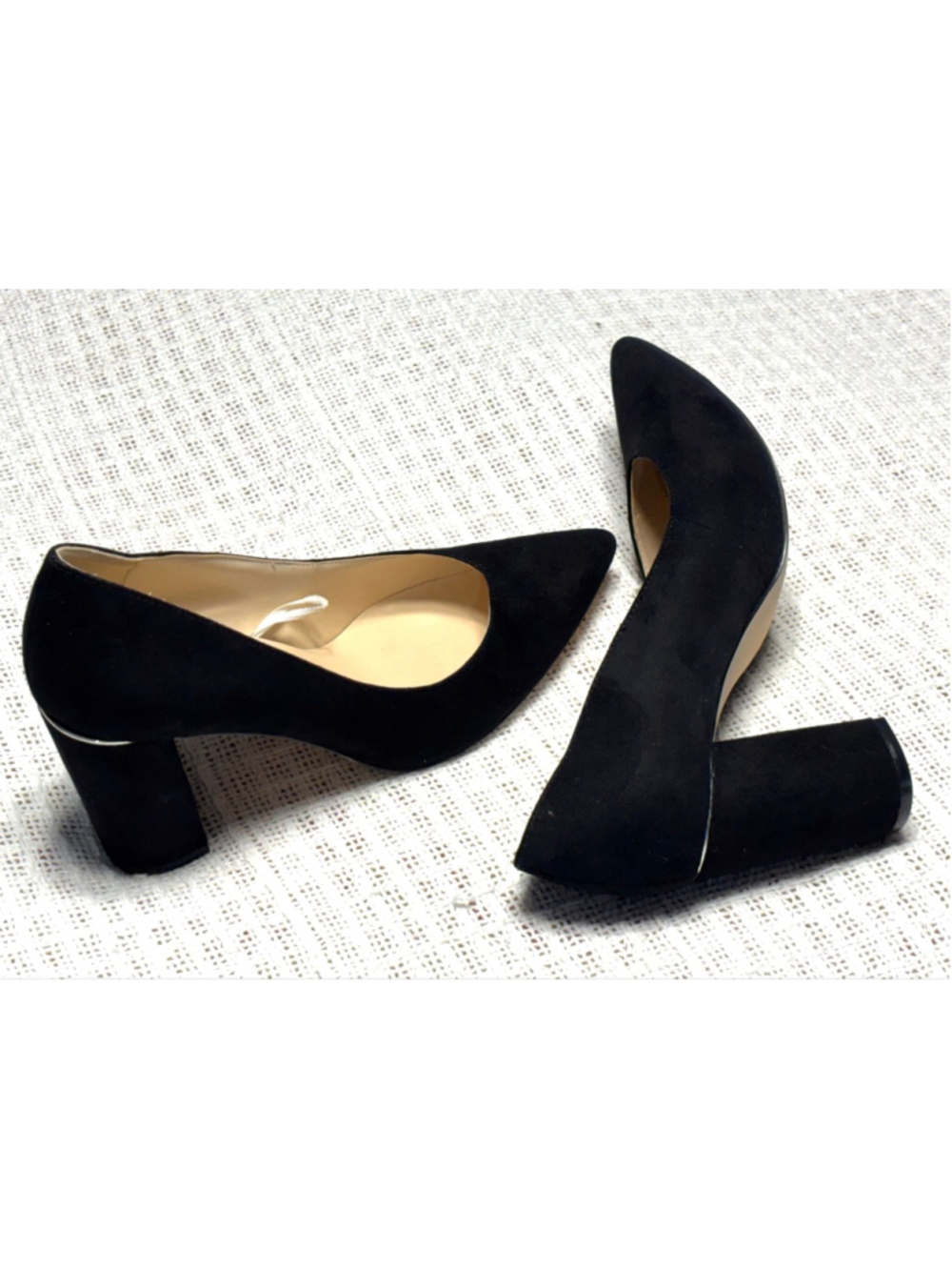 Marc Fisher Black Faux Suede Block Heel Pointed Toe Pump w/silver accent SZ 8.5M